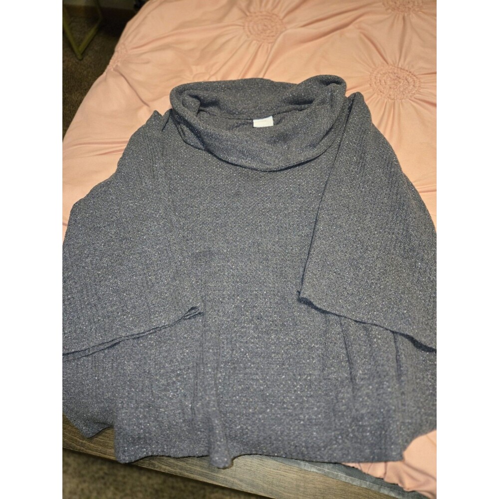 Sunday Women's 3X Gray Shimmer Knit Cowl Neck Pullover Sweater Long Sleeve
